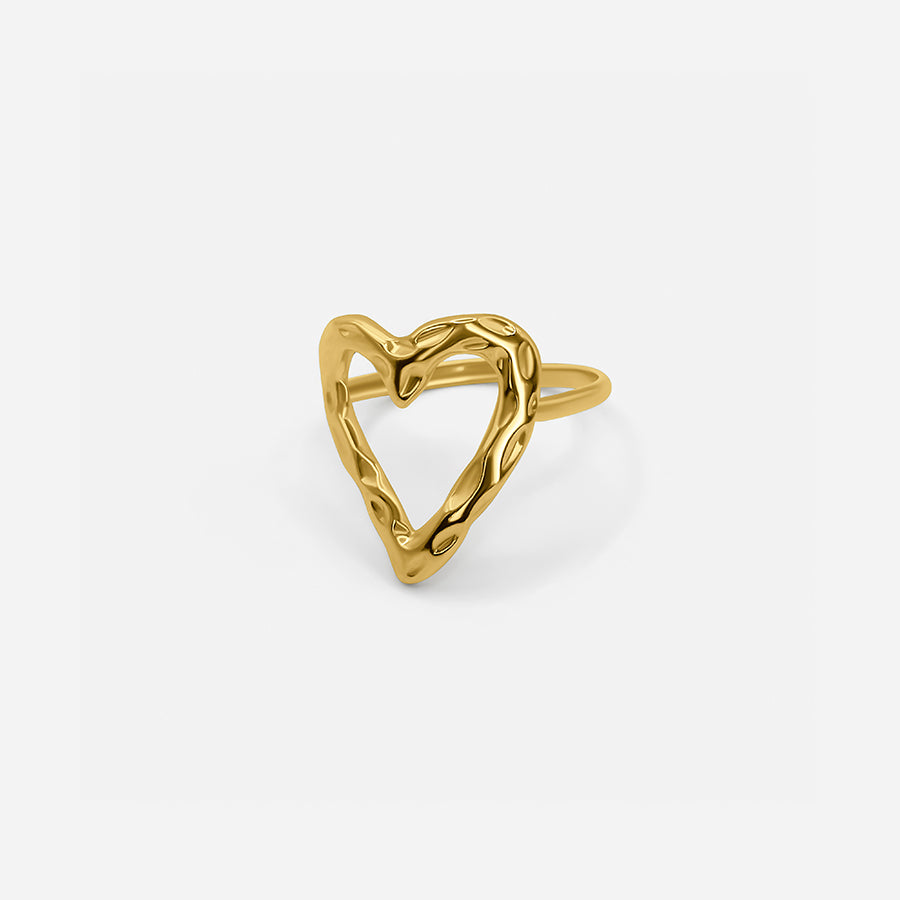ADJUSTABLE TEXTURED HEART RING - GOLD