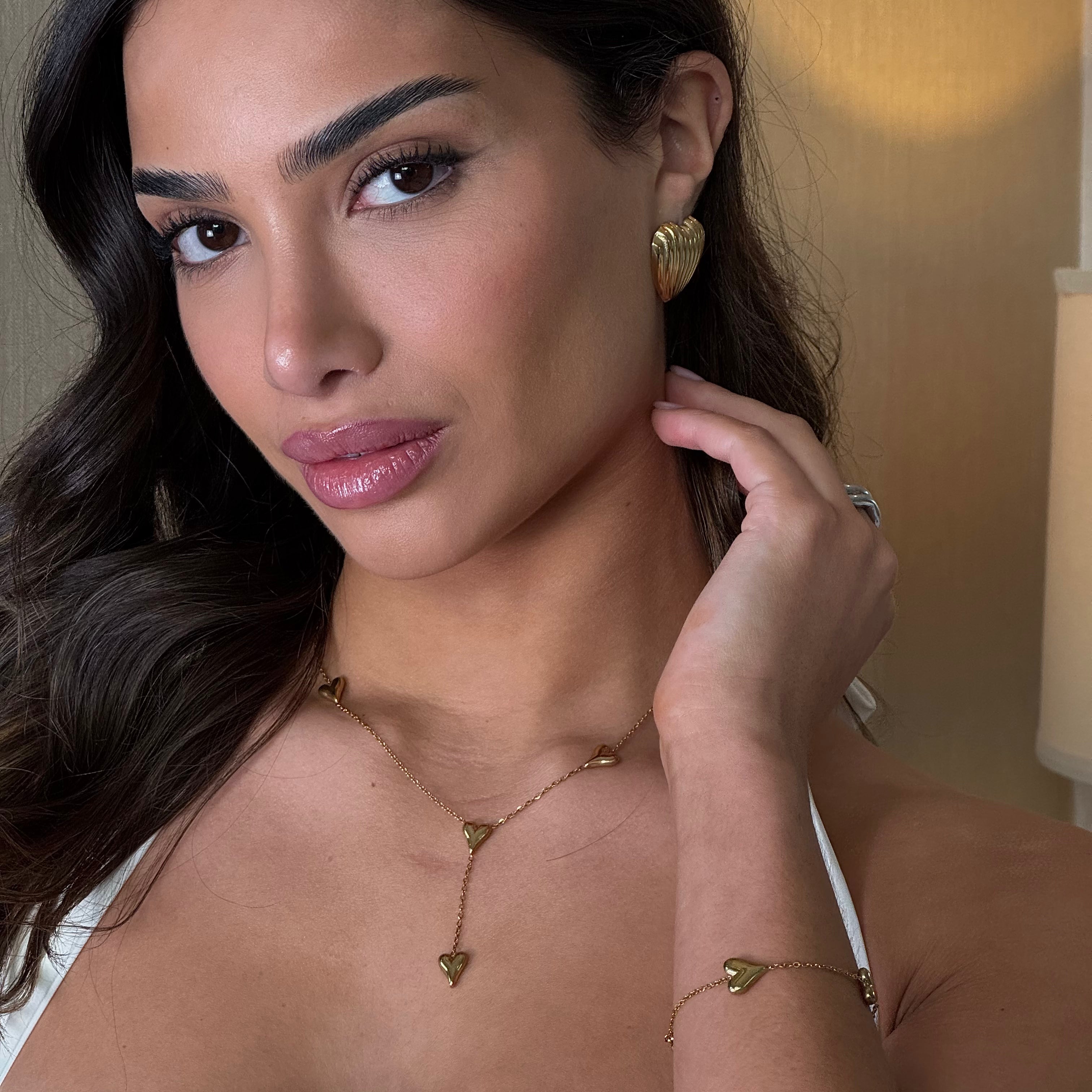 Love Heart Drop Necklace - Gold