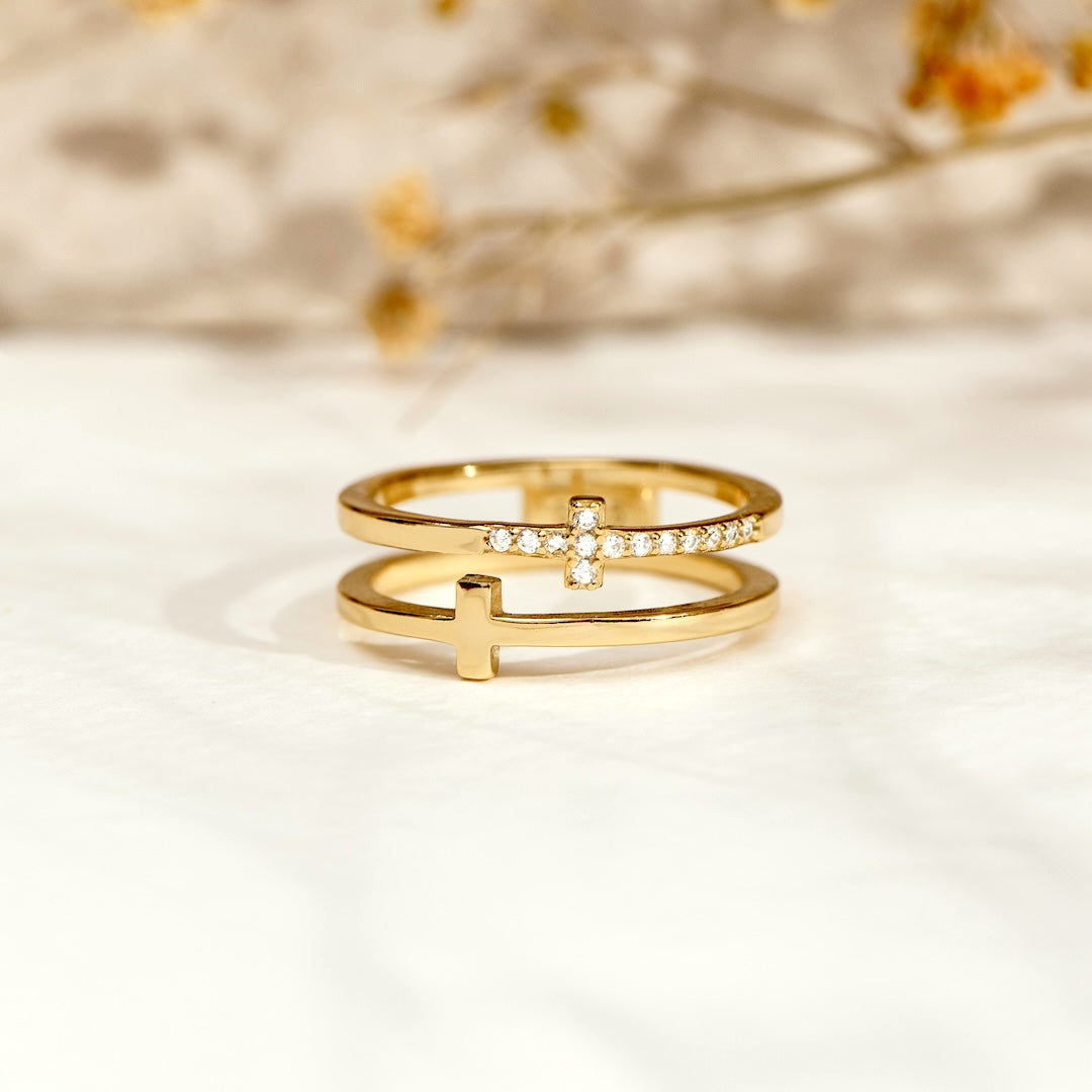 Double Cross Ring - Gold