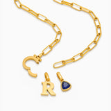 Paperclip Birthstone Initial Charm Necklace