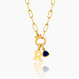 Paperclip Birthstone Initial Charm Necklace