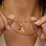 Initial Birthstone Curb Chain Necklace
