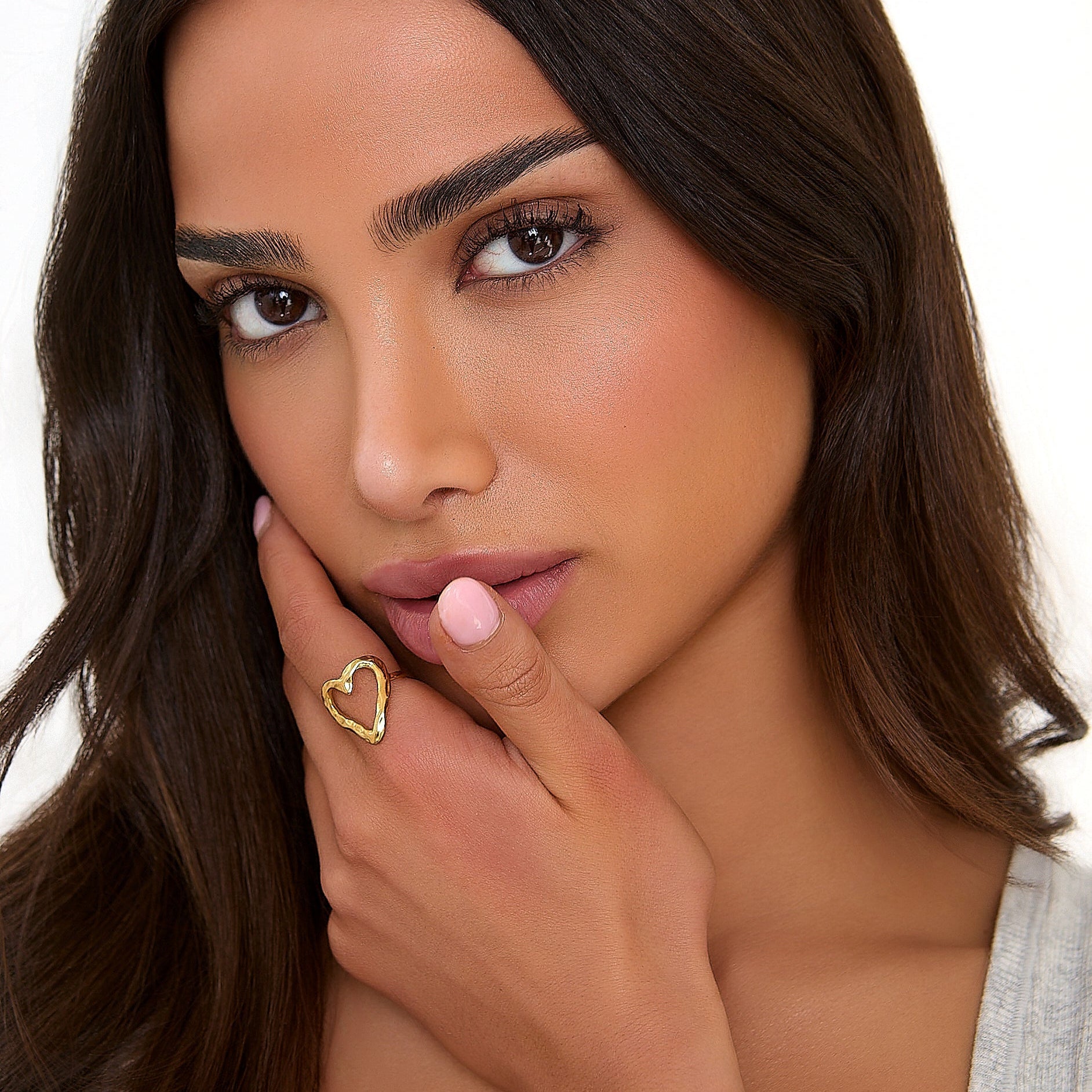 ADJUSTABLE TEXTURED HEART RING - GOLD