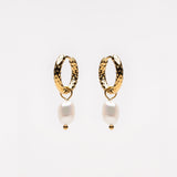 Hammered Pearl Hoop Earrings