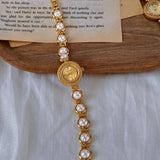 Anara Women's Watch - Elegant Golden Quartz Timepiece with Pearl Inlay