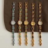 Aubrette Women's Watch - Luxury Jade Bracelet Quartz Timepiece, Elegant Gold Design