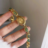Aubrette Women's Watch - Luxury Jade Bracelet Quartz Timepiece, Elegant Gold Design