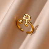 Cindella Gold Rings for Women - Adjustable Stainless Steel Bubble Letter Design