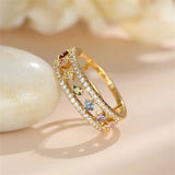Emily Ring - Dainty Square Ring with Rainbow Crystal for Women