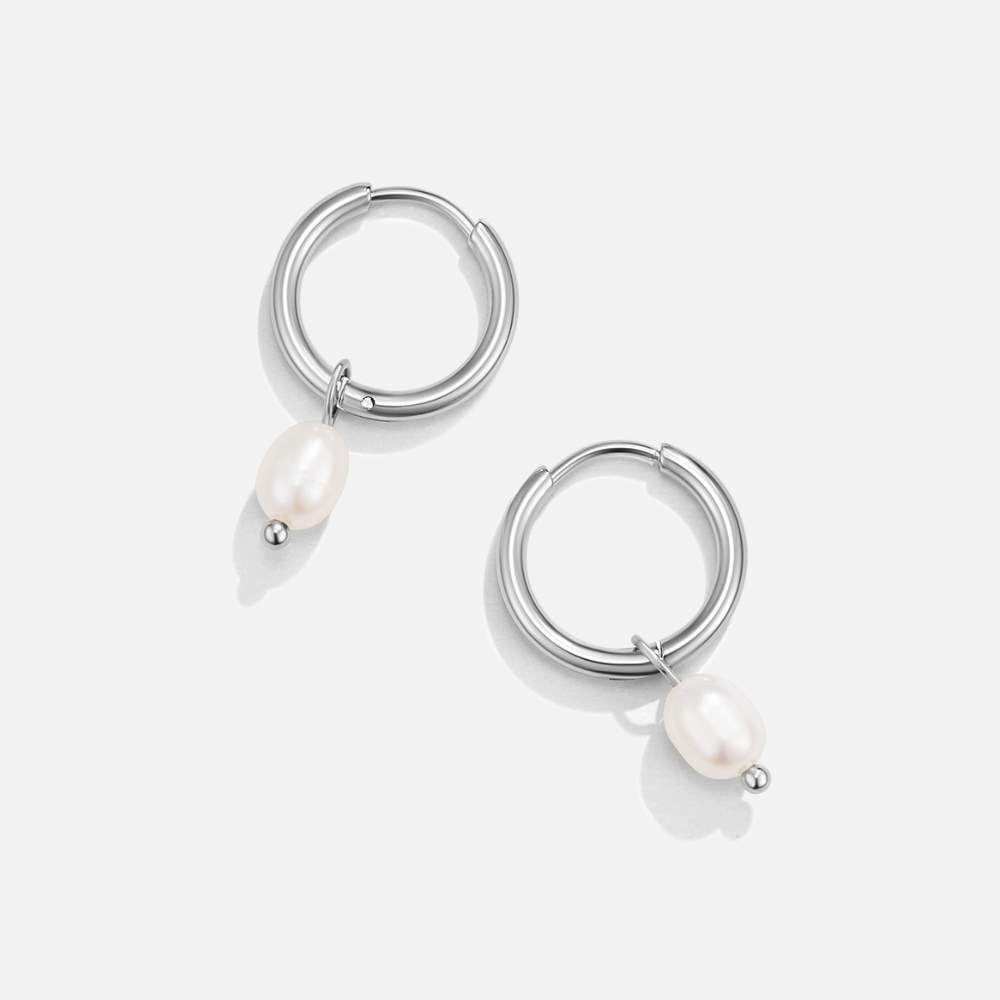 Freshwater Pearl Silver Hoop Earrings