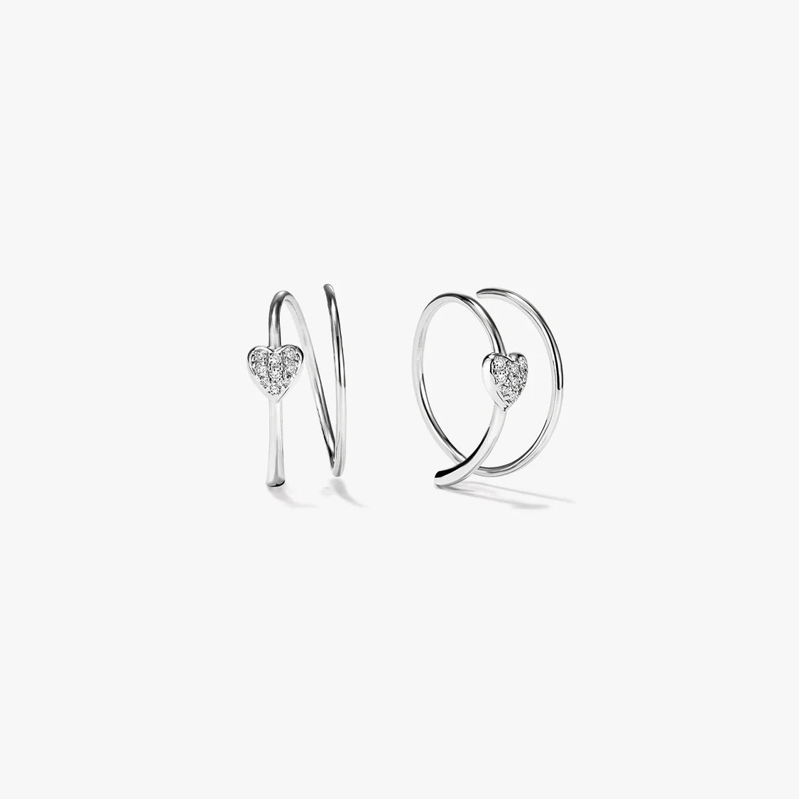 Pave Heart Double Hoops