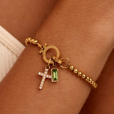 Beaded Birthstone Cross Charm Bracelet