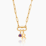 Carabiner Charm Lock Necklace With Initial & Birthstone