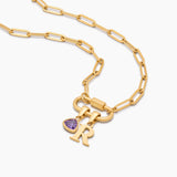 Carabiner Charm Lock Necklace With Initial & Birthstone