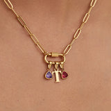 Carabiner Charm Lock Necklace With Initial & Birthstone