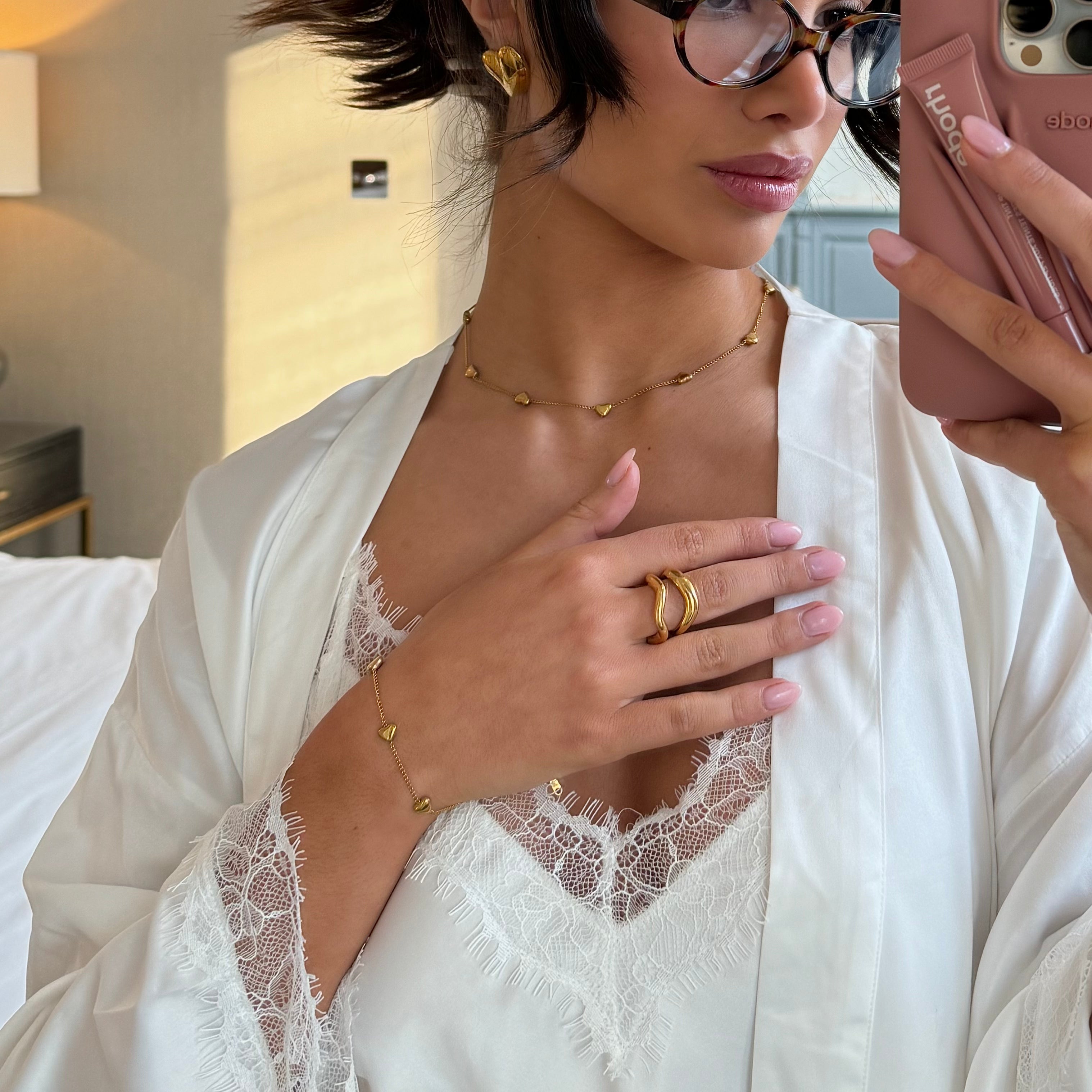 Mini Heart Chain Necklace - Gold