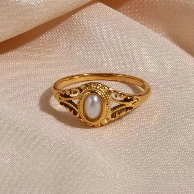Harper - Women's Ring - 18K Gold Plated Freshwater Pearl, Hypoallergenic