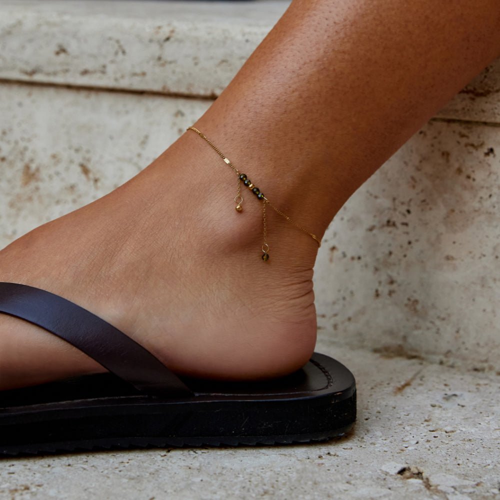 Arizona Green Bead Tassel Anklet