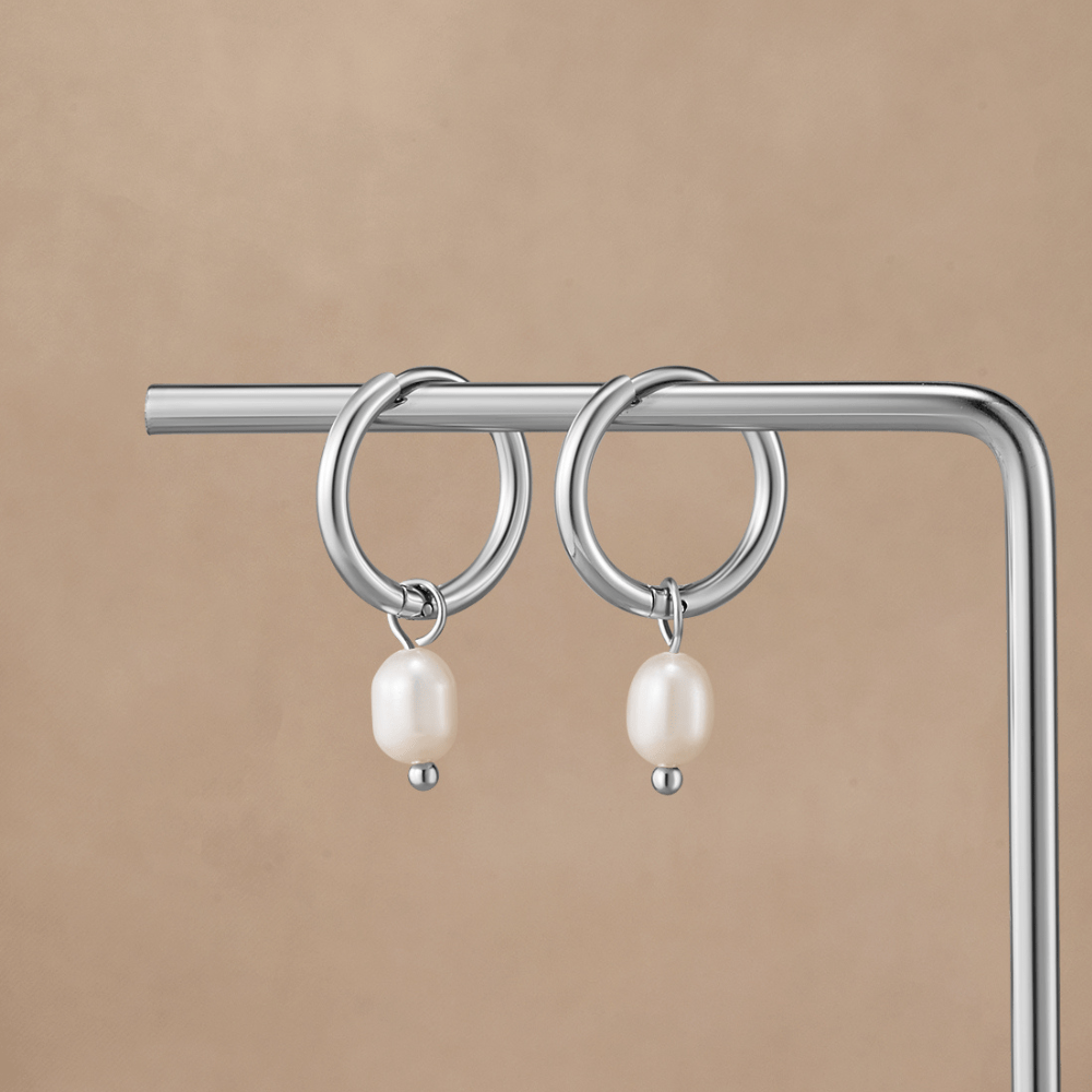Freshwater Pearl Silver Hoop Earrings