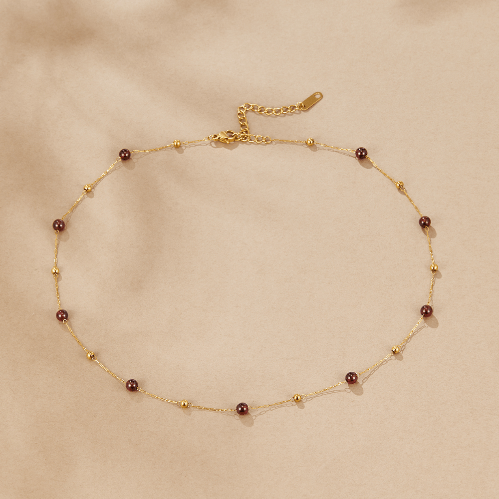 Garnet Wine Red Bead Necklace