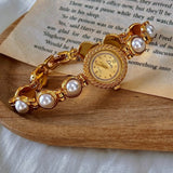Anara Women's Watch - Elegant Golden Quartz Timepiece with Pearl Inlay