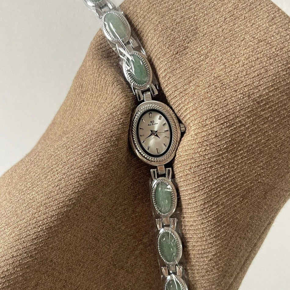 Aubrette Women's Watch - Luxury Jade Bracelet Quartz Timepiece, Elegant Gold Design