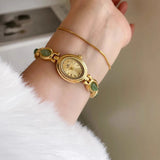 Aubrette Women's Watch - Luxury Jade Bracelet Quartz Timepiece, Elegant Gold Design