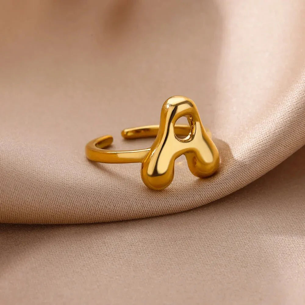 Cindella Gold Rings for Women - Adjustable Stainless Steel Bubble Letter Design