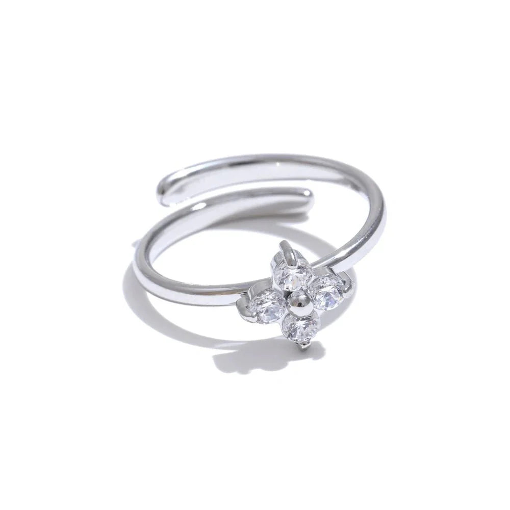 Desiree - Adjustable Stainless Steel Flower Ring with Sparkling Cubic Zirconia